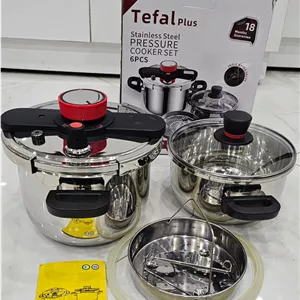 زودپز دوقلو تفال پلاس Tefal plus لیتر 5 7 مدل درب کلیپسی کیفیت عالی با واشر اضاف