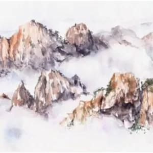 عکس نقاشی آبرنگ کوه و ابر