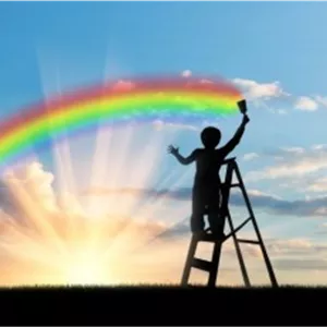 نقاشی کردن کودک کشیدن رنگین کمان در آسمان