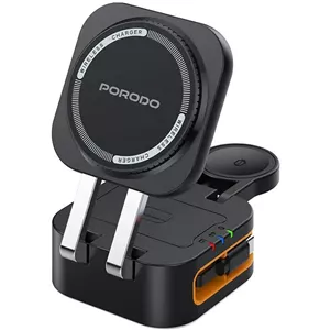 شارژر وایرلس سه کاره Porodo مدل POCKET-SIZED PD-FWCH061-BK