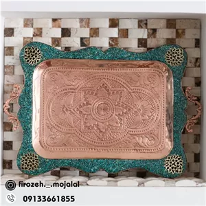 سینی مستطیل فیروزه کوبی کف قلم 6نفره خانمان مدل 338056