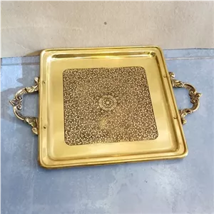 سینی مربعی کوچک برنجی هندی خانمان مدل 340960