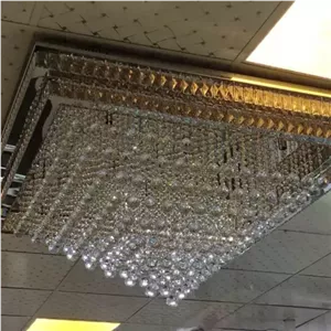 لوستر سقفی کریستالی استیل نقره ای سایز 120.120 مربع 300عدد گوی سایز 40 خانمان مدل 350457