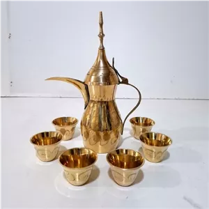 دله عربی دله برنجی هندی با شات برنجی ست 7 عددی دله برنزی قهوه جوش برنزی مناسب استفاده دائم قابل شستشو ظروف پذیرایی خانمان مدل 344632