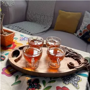 سینی چوبی تک دسته منبت کاری شده با چوب گردو ضدباکتری خانمان مدل 345415