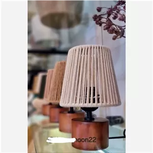 آباژور پنیر مینی جنس پایه چوب جنس شید مکرومه و کنفی رنگبندی پایه تک رنگ گردویی خانمان مدل 325855