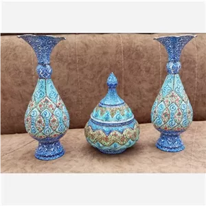 گلدان و قندان میناکاری مسی خانمان مدل 343104 