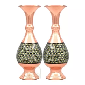 ست دوتایی گلدان مسی خاتم کاری 20 سانتیمتری با جعبه مخمل کد 20 خانمان مدل 347466 