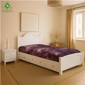 تخت خواب یک و نیم نفره MDF وکیوم مدل روژان عرض 120 با کشو بدون تشک خانمان مدل 325588