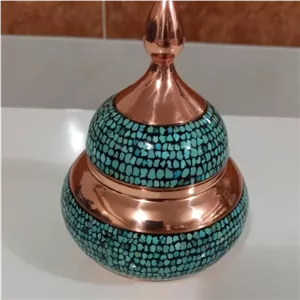قندان مسی فیروزه کوبی 17 سانتی هانیا. ارسال به صورت خانمان مدل 341016