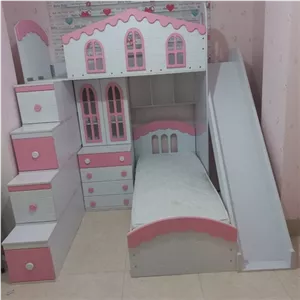 تخت 2طبقه سرویس خواب 2طبقه سرسر ه دار تخت نوزادنوجوان جوان بزرگسال.جنس mdf درجه یک ارین سینابا روکش ممبران کره ای درجه1 خانمان مدل 325381