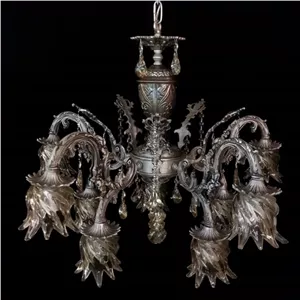 لوستر 5 شاخه 10 شعله دو گل درشت رنگ نقره ای پیوتر خانمان مدل 347632