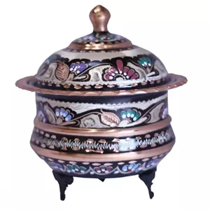 قندان میناکاری مسی طرح سه پایه درب دار کد 088 خانمان مدل 338054 