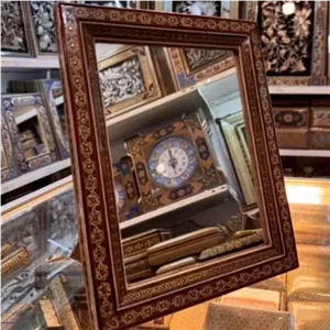 آینه دکوراتیو خاتم کاری با قاب تک گل خانمان مدل 345790 