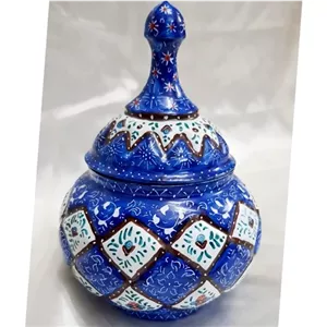 قندان میناکاری مسی سایز 15 سانتی قابل شستشو و استفاده مناسب قند و شکلات و نبات و... خانمان مدل 340094 