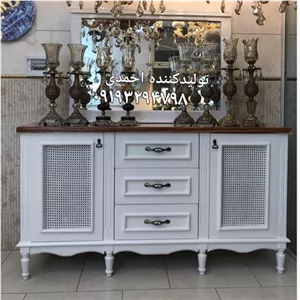 آینه کنسول سفید حصیری لوکس مدرن خانمان مدل 313975