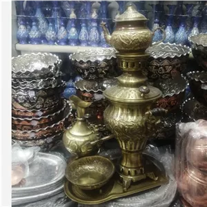 سرویس سماور برنجی آنتیک نقش دار خانمان مدل 342220
