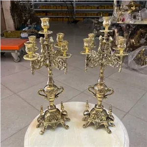 شمعدان رومیزی 5 شعله برنز برنجی شمعدانی برنزی جا شمعی آنتیک جدید خانمان مدل 339303