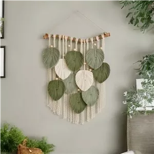 دیوارکوب مکرومه بافی طرح برگ پرفروش جشنواره پرتخفیف ریسه دارو بدون ریسه مدرن و شیک خانمان مدل 363946