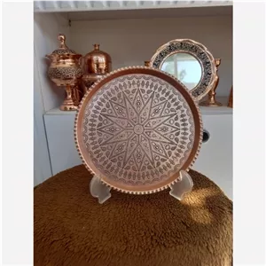 سینی مسی دایره سایز 4 قطر 24 ترمه سیاه قلم نانو شده خانمان مدل 338304