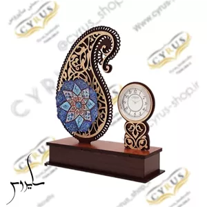 تندیس یا نماد بته جغه مینا کاری ساعت دار رو میزی مس و لاآب شده مناسبتی و تبلیغاتی و هدیه و دکوری و کادویی. تندیس خانمان مدل 337991