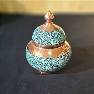 قندان کوچک مس و فیروزه کوبی خانمان مدل 338506