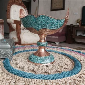 کشکول مسی فیروزه کوب قلمزنی وشبکه سایز 3 خانمان مدل 340279