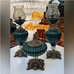 آباژور چراغ رومیزی و کاپ رومیزی مدل ملورین ست سه تیکه کامل خانمان مدل 326455