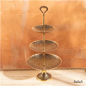 شیرینی خوری برنجی هندی میناکاری سه طبقه طرح انگور خانمان مدل 344538 