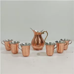 پارچ مسی اردکی به همراه 6 لیوان لاله خانمان مدل 345074