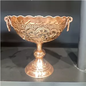 کاسه تک پایه سیاه قلم مسی سایز 5 ارتفاع 29 سانت گوشواره دار خانمان مدل 345075