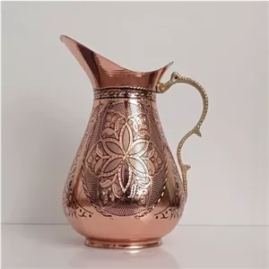پارچ مسی دسته برنجی اردکی طرحدار الماس تراش نانو شده ساخت زنجان خانمان مدل 342031