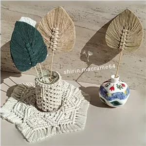 ست گلدان و زیر گلدانی با 3 عدد شاخه مکرومه خانمان مدل 362870