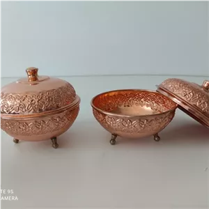 قندان مسی سه پایه دو عددی کار شیک نانو شده با طرح گل رز خانمان مدل 337914