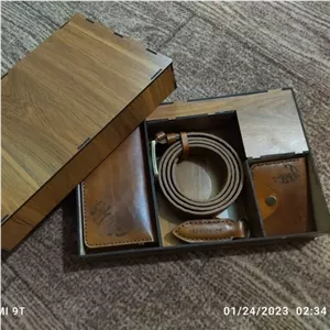 ست کیف پول و کمربند چرم طبیعی مردانه دست دوز خانمان مدل 366529