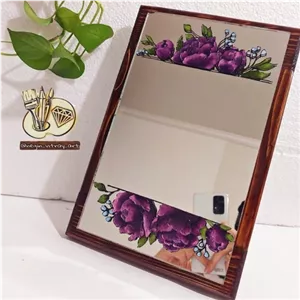 آینه پایه دار رومیزی چوبی با طرح برجسته ویترای گل رز خانمان مدل 338867
