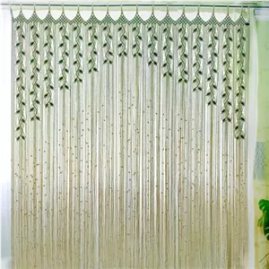 پرده مکرومه طرح برگ سبز سایز 200در ارتفاع 230 خانمان مدل 359361