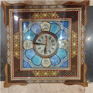 ساعت میناکاری و قاب خاتم کاری ترنج دار پهن 42 در 41 سانت خانمان مدل 349559 
