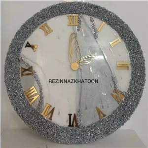 ساعت دیواری رزینی نقره ای طلایی زیبا و شیک خانمان مدل 345448