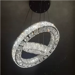 لوستر آویز دایره استیل نقره ای سه طرف کریستال سایز 40.20 خانمان مدل 350423