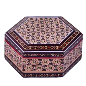 جعبه جواهر خاتم کاری مدل شش ضلعی سایز 13 خانمان مدل 348086