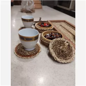 قندان 2عددی چوبی بامبو حصیری مناسب هدیه و کادو خانمان مدل 347878