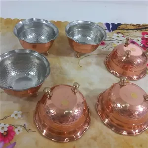 پیاله یا جاهفت سینی مسی نانو سه پایه بسته شش تایی خانمان مدل 339758