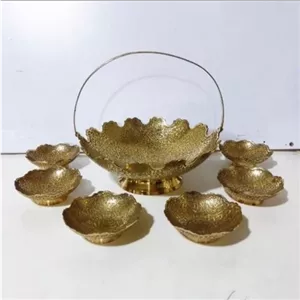 ست آجیل خوری برنجی هندی یا شکلات خوری برنجی هندی با طرح طاووس ست 7 عددی اجیل خوری برنز هندی شکلات خوری برنز ظروف پذیرایی خانمان مدل 344634