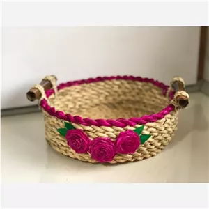 سبد حصیری لبه رنگی 25 سانتی خانمان مدل 348870