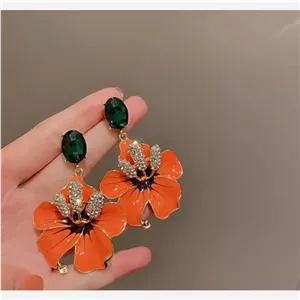 گوشواره جواهر نارنجی سنگ طبیعی برنجی خانمان مدل 339123