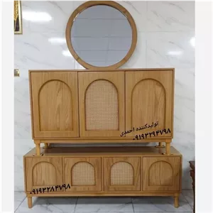 آینه کنسول ست میز تلویزیون حصیری طاووس خانمان مدل 321339