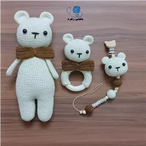 ست جغجغه عروسک و بند پستونک خرس.عروسک خرس خانمان مدل 373237