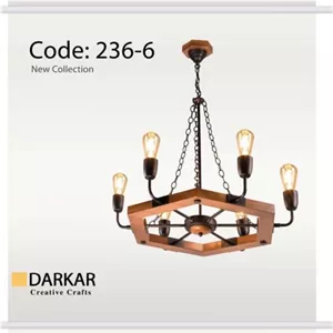 لوستر6شعله چوبی دارکار مدل رایان خانمان مدل 352479