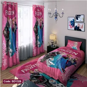 سرویس رو تختی چاپی دخترانه فروزن کد bd1328 خانمان مدل 327141